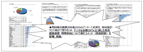 【医師編】回答医師の属性／【医師編】診療状況について／【医師編】デジタル治療(Digital Therapeutics)について　の掲載例